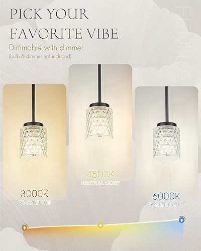 Miniatura 6 de FEMILA 4FY86MIL BK - Lámpara colgante de cristal martillado para isla de cocina, acabado negro mate, 4FY86MIL BK