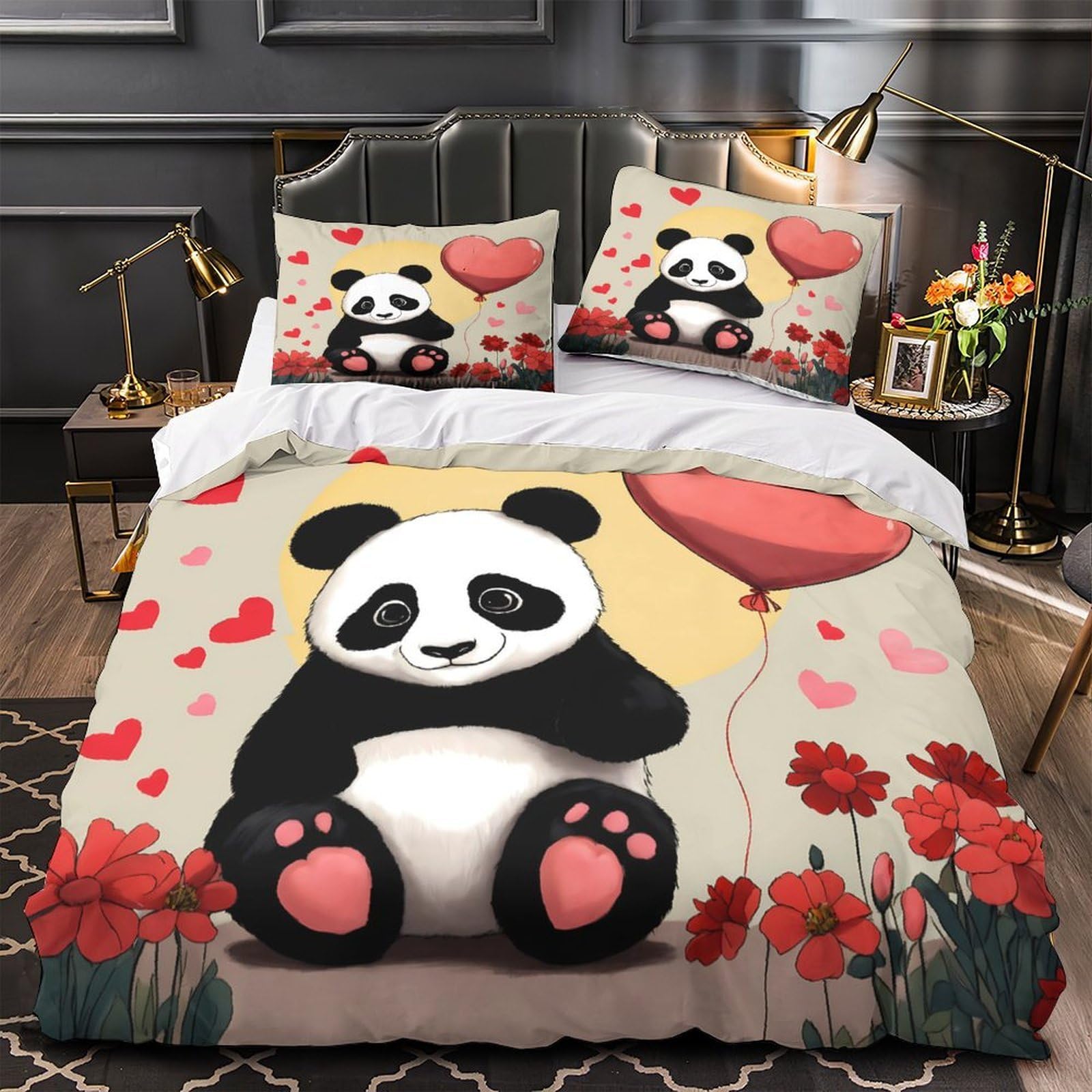 Housse de couette panda hypoallergénique et douce avec fermeture éclair