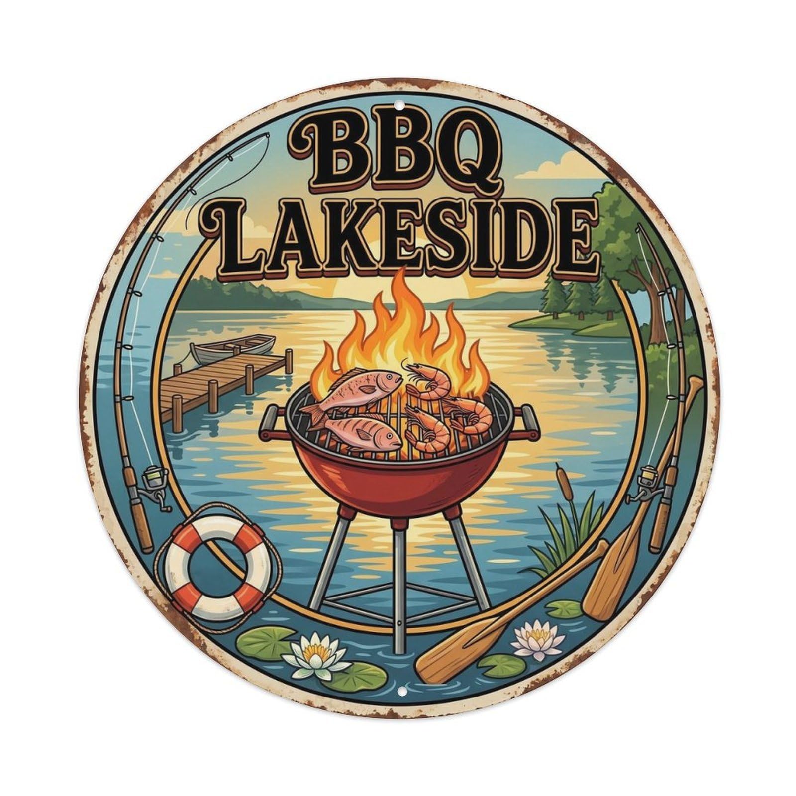 Tgrcjimh Style. Vintage Bbq Lakeside Outdoor Bar Metal Tin Sign