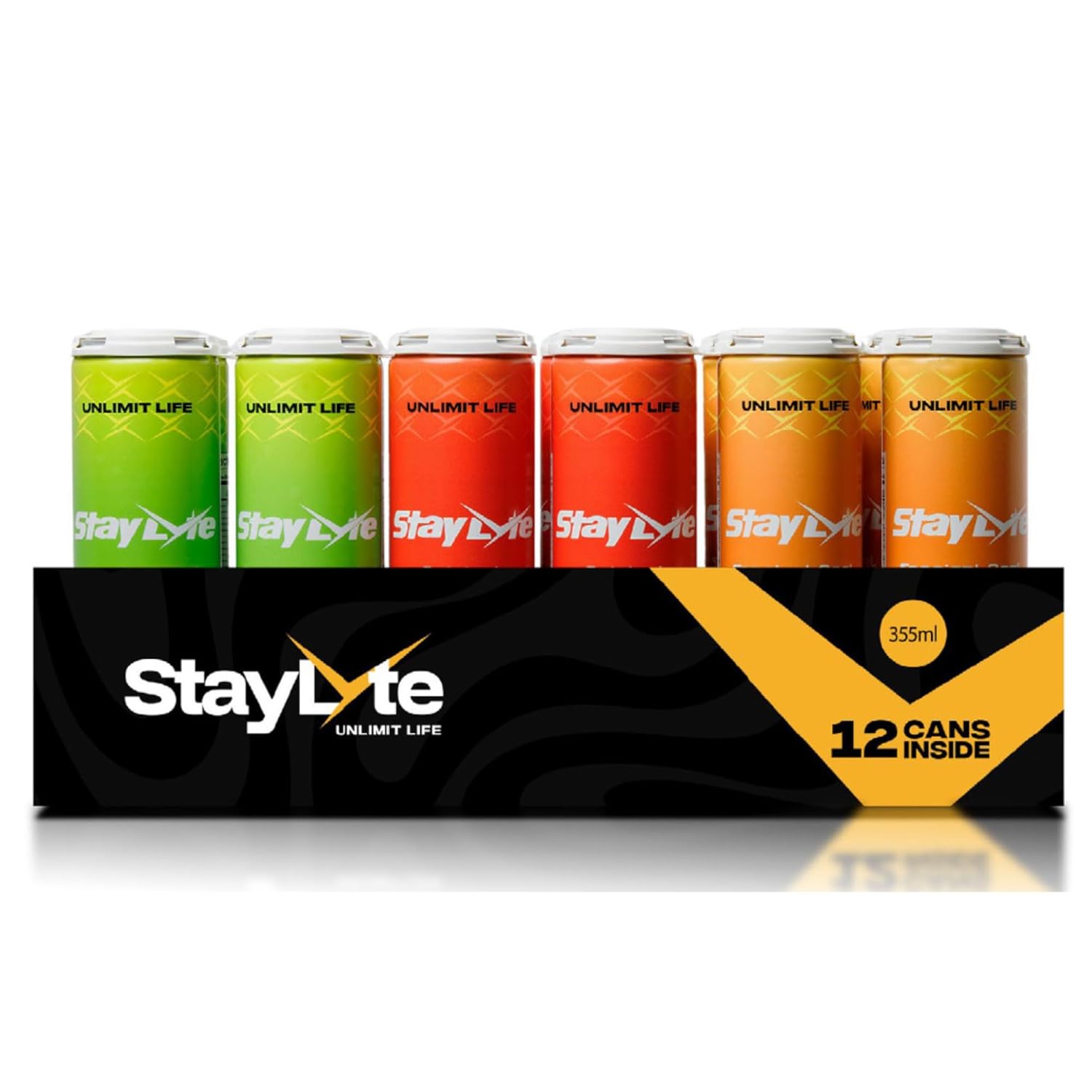 StayLyte Variety Pack – Sparkling Carbonated Electrolyte Drinks, 3-in-1 Recovery Energy Hydration Drinks – 425mg Electrolytes, 50mg Clean Caffeine, B-Vitamins – 12 Pack