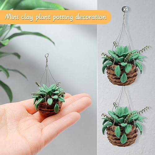 Miniatura 3 de 2 piezas de decoración de plantas en maceta de arcilla, cesta colgante de manzana verde, mini plantas en maceta, modelo de planta colgante de casa