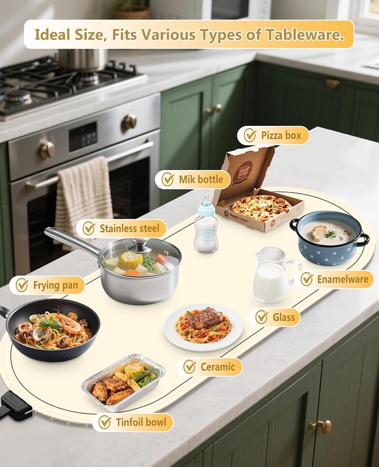 Food Warming Mats for Countertop Extra Large(XXL 36"x15"),Beige image 2