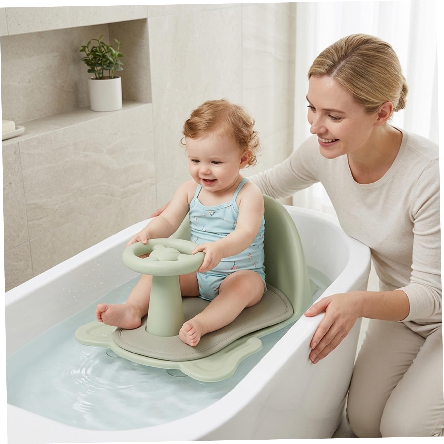 Seggiolino da bagnetto verde con schienale e ventose, seggiolone sicuro per bambini