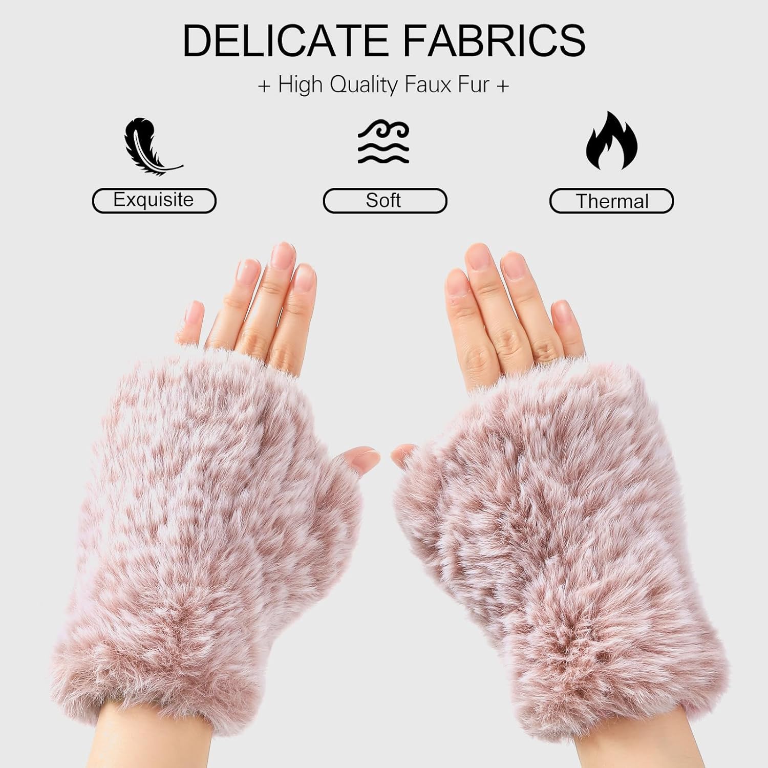 Women Faux Fur Fingerless Gloves - Soft Winter Gloves, Furry Gloves for Women Winter Warm Costume Accessories - Image 3