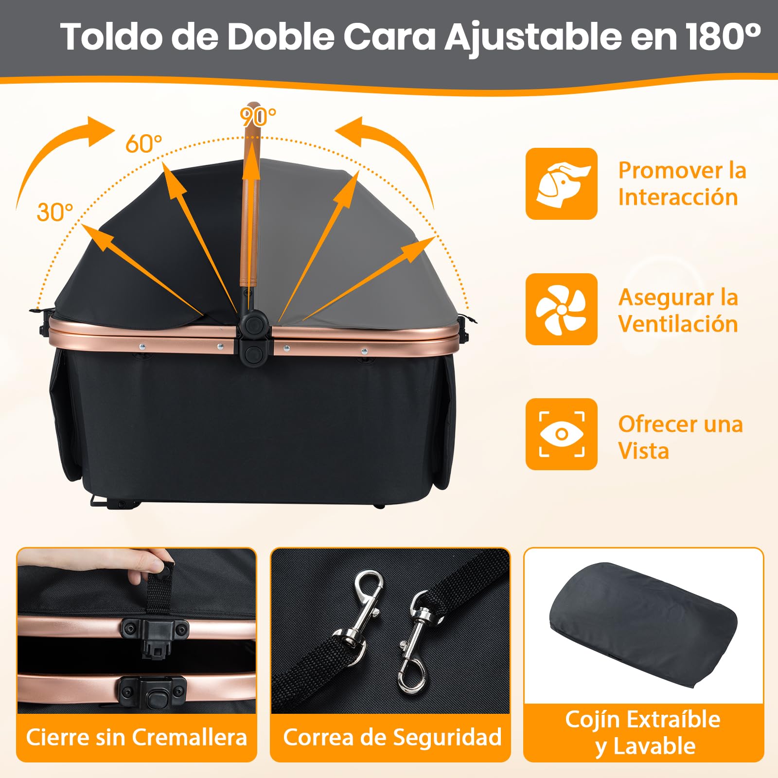 COSTWAY Cochecito para Perros 3 en 1, Carrito para Perros Plegable con Transportín Removible, Sombra Solar, Almohadilla Extraíble, Cinturón de Seguridad, Cesta y Portavasos, Carro Mascotas, Carga 25kg