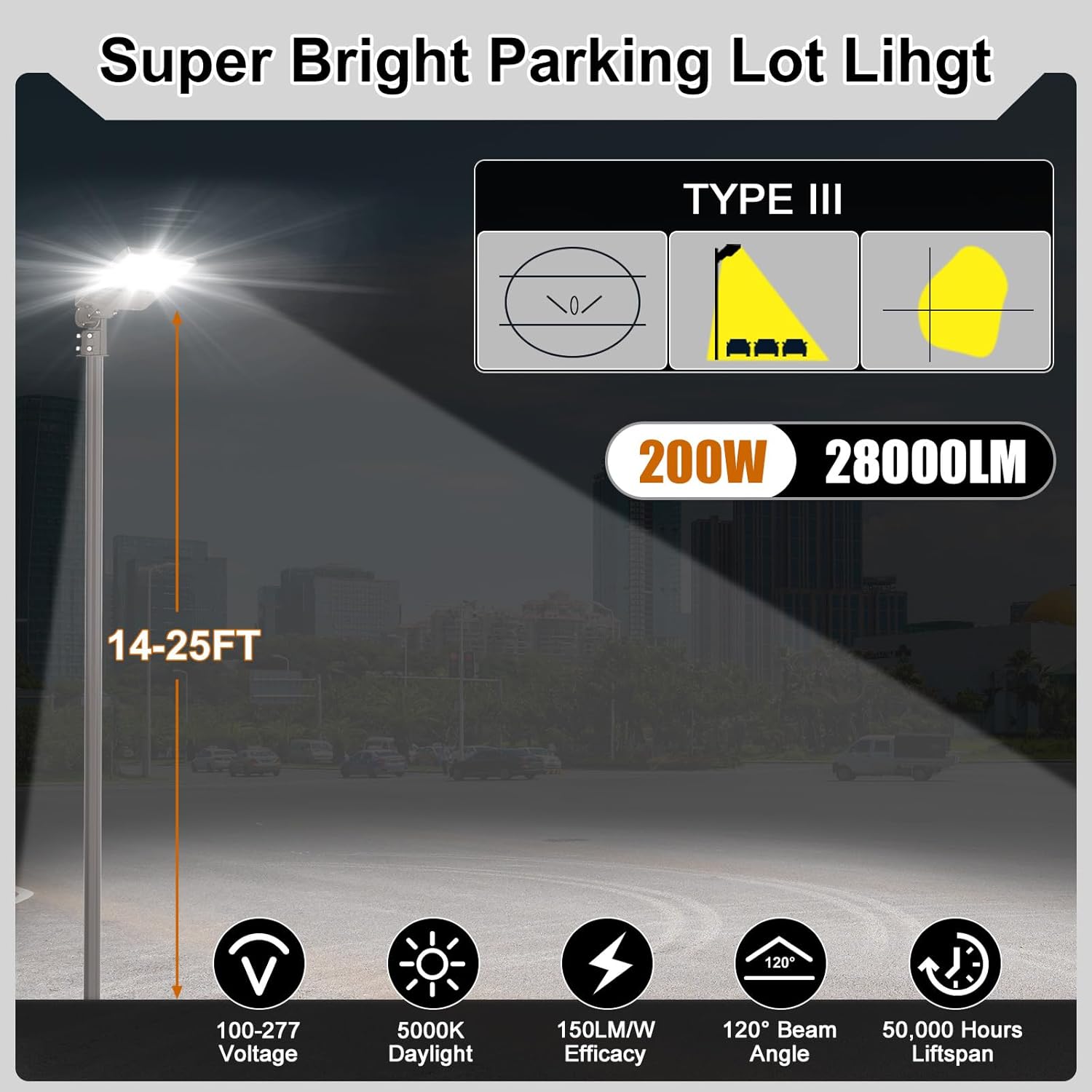 ADUB 200W LED Parking Lot Light with Photocell, 30000 LM UL Listed LED Shoebox Pole Lights Outdoor, 5000K Security Flood Fixture, IP 65 Waterproof Commercial Area Street Lighting (Slip Fitter)