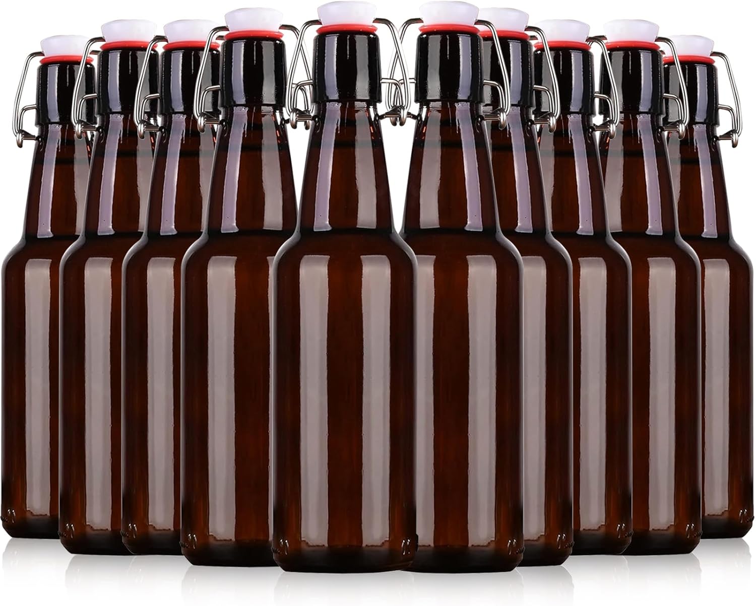 16.5oz Amber Swing Top Glass Bottles for Airtight Lids, Home Brewing and Fermentation Kombucha, Vanilla Extract, Beverage, Water, Kefir (10 Pack)