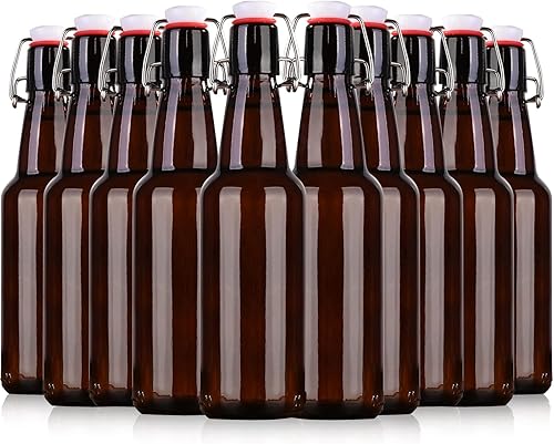 Botellas de vidrio con tapa batiente ámbar de 16.5 onzas para tapas herméticas, elaboración casera y fermentación, kombucha, extracto de vainilla,