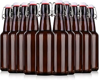 16.5oz Amber Swing Top Glass Bottles for Airtight Lids, Home Brewing and Fermentation Kombucha, Vanilla Extract, Beverage, Water, Kefir (10 Pack)