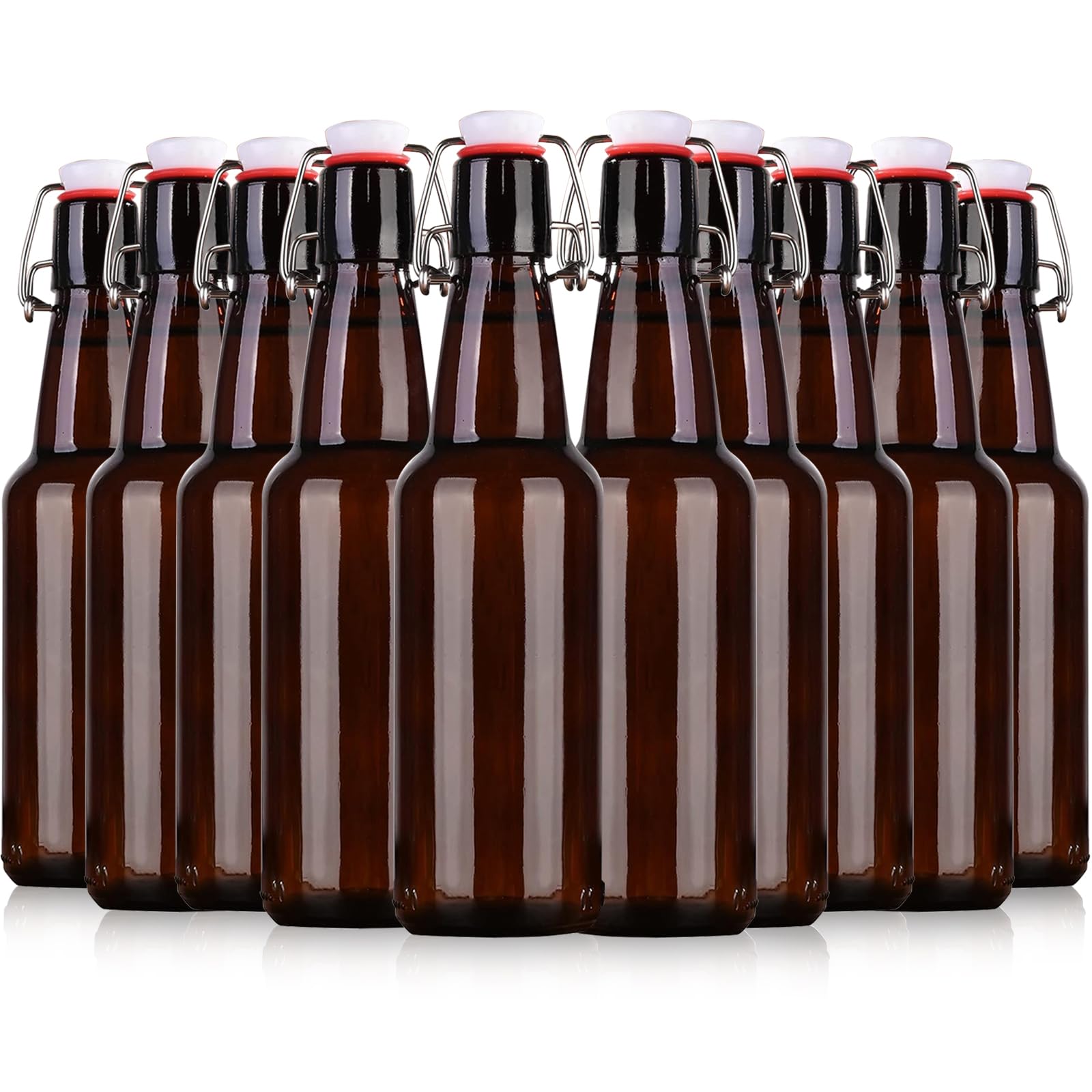 Amber Glass Bottles - Airtight Lids for Brewing & More -1