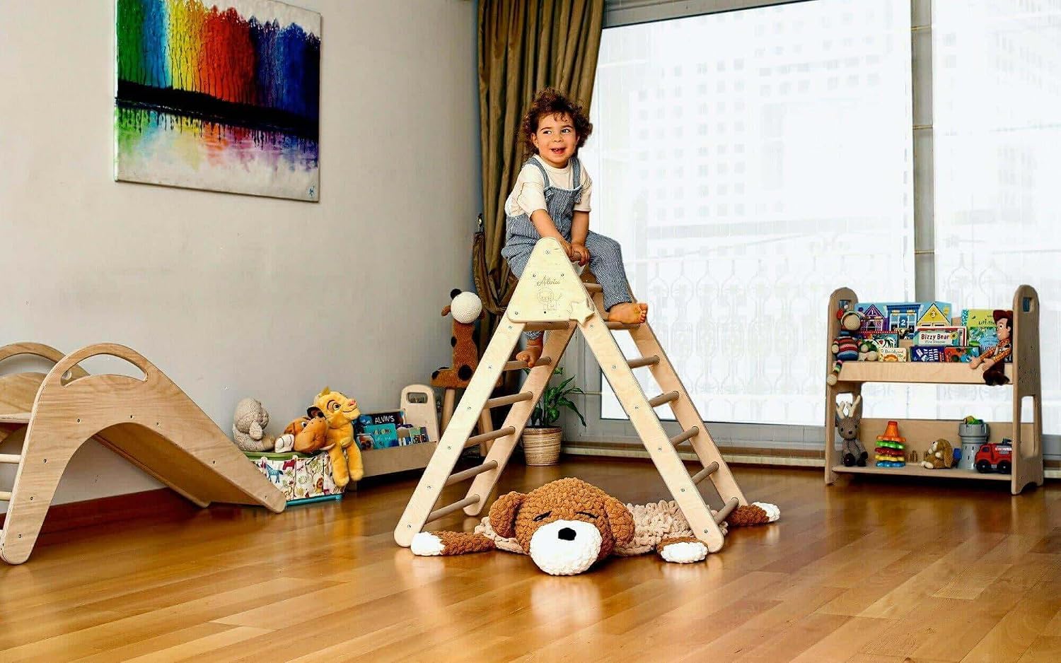 Montessori Climbing Triangle | Wooden Indoor Climbing Frame for Kids & Toddlers | Montessori Climbing Structure | Montessori Play Structure Wooden Activity Triangle (Triangle + 2 Ramps)