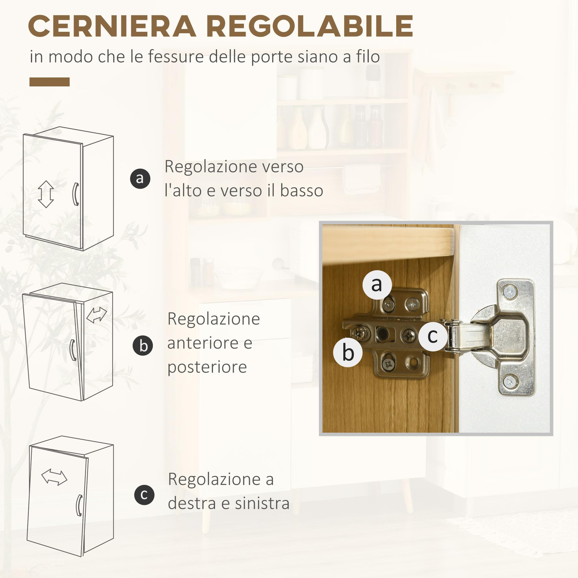 HOMCOM Dispensa da Cucina in Truciolato e Legno di Pino con Armadietti, Cassetti, Ripiani Regolabili e Appendino, 93x40x180 cm, Bianco e Color Legno