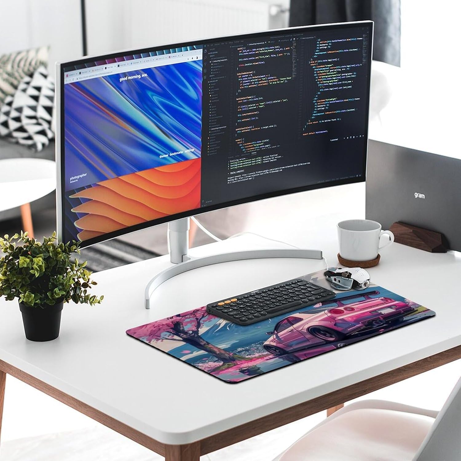 Large Mouse Pad Overlock Edge Rubber Desk Mat Computer Accessories Gaming Office Decor Table Pad Essentials Keyboard Pads for Desk Pink JDM Car R34 Mount Fuji Cherry Blossoms 40x80cm