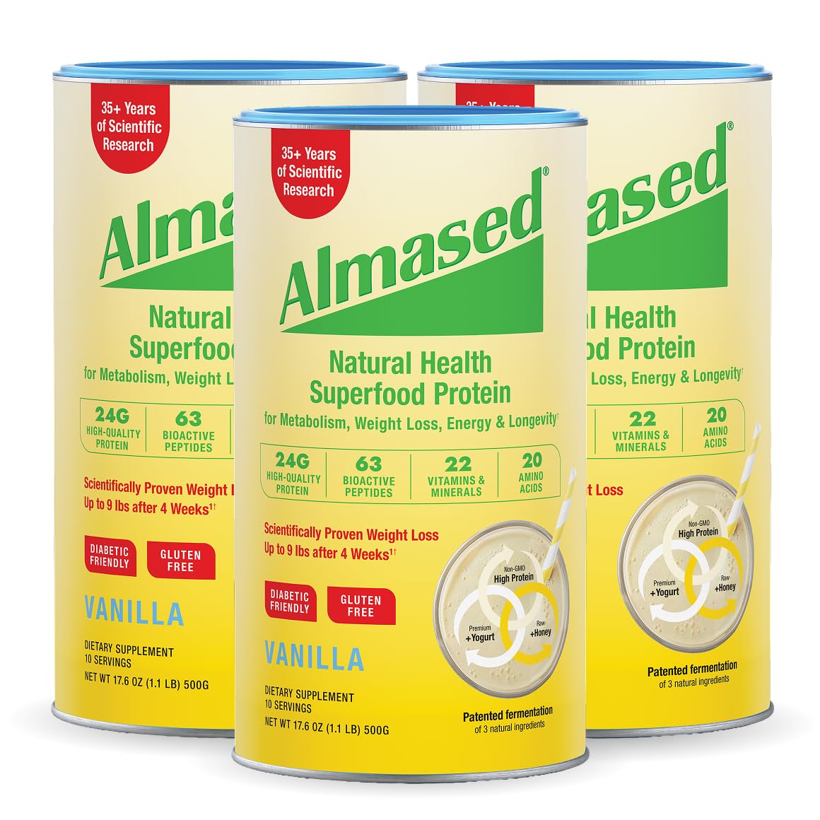 Almased Vanilla Meal Replacement Shake - Low-Glycemic High Plant Base Protein Powder- Nutritional Weight Health Support Supplement - Vanilla Flavor - 17.6 oz (1.1 Pound (1 Pack)) — Amazon image 12