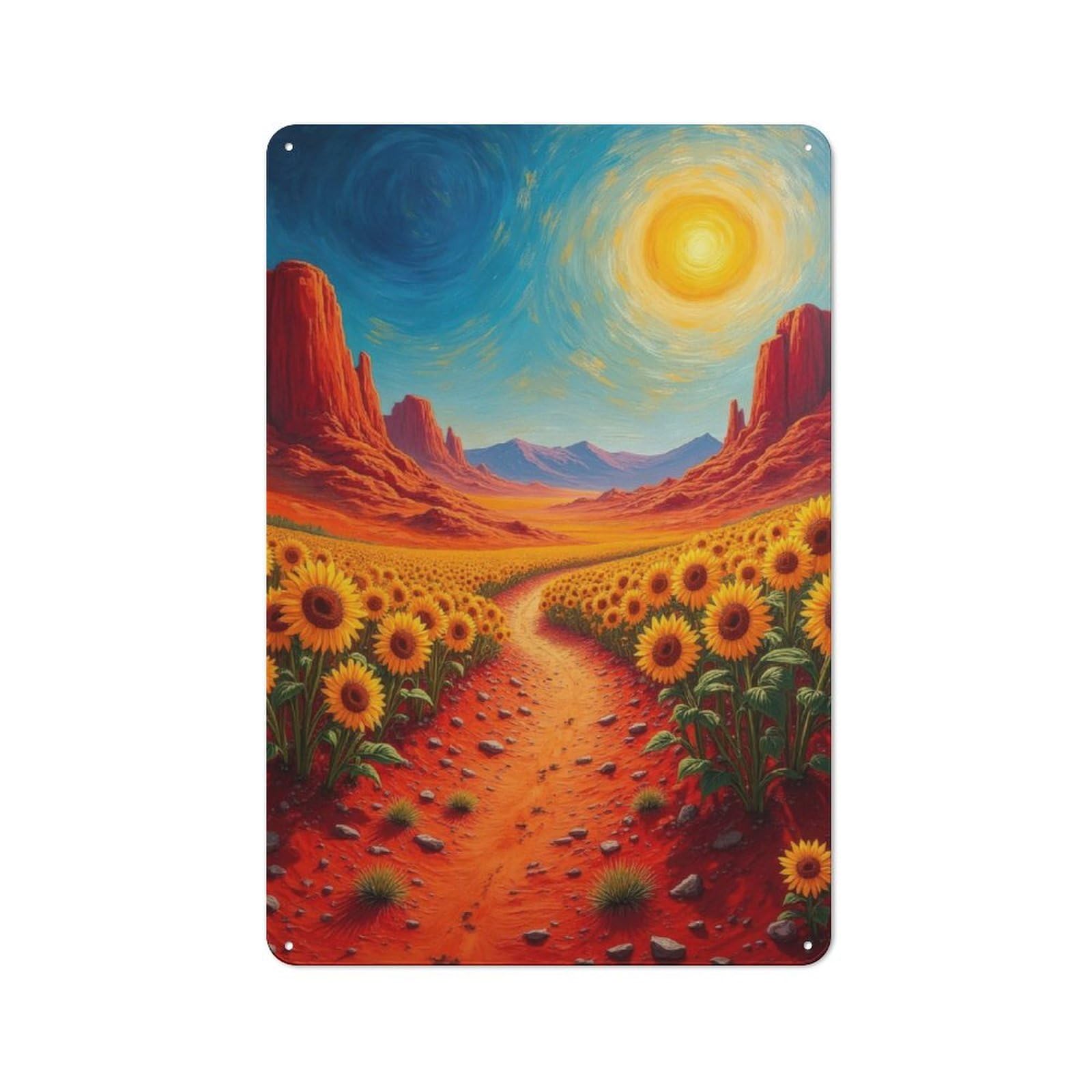 Junmoney Sunflowers In Desert Landscape 30X20cm Vintage Metal Plaque With For Garage Or Workshop, A Christmas Gift For People Styling Garage And Workshop
