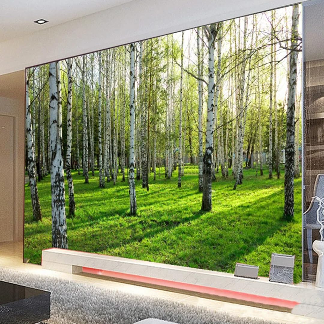 XINRUYI 3D Mural Wallpaper of Green Birch Natural Landscape Wallcovering Art Stickers for Bedroom and Living Room Decoration