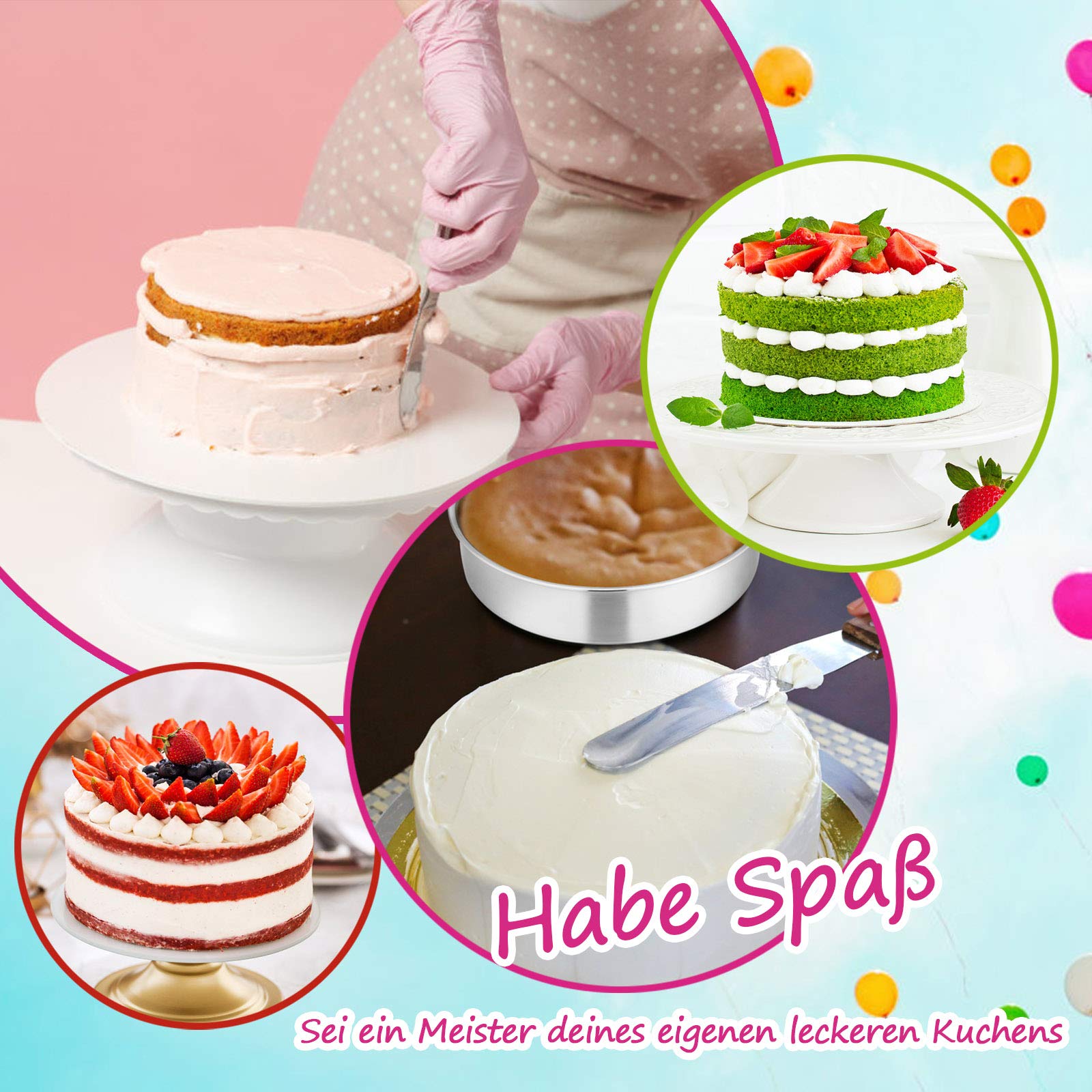 HaWare Backform Rund 4er Set, Edelstahl Kuchenform Kuchenbackform - 10/16/20/24cm, Gesund & Ungiftig, Hochglanzpoliert, Leicht zu reinigen & Spülmaschinenfest