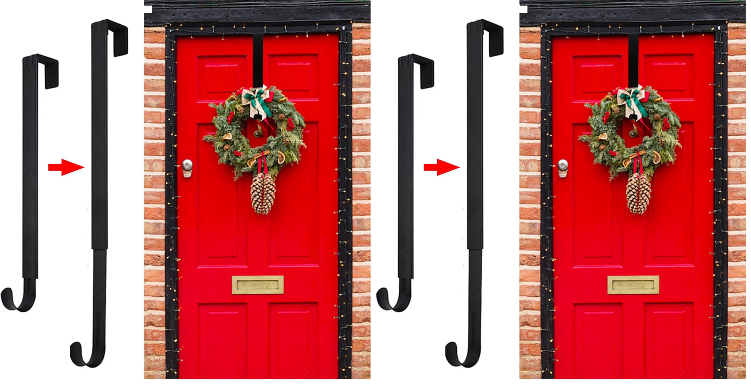 ZMCINER GP Life Wreath Hanger for Front Door, Adjustable from 15 to 25 Inches Hanger, 20 lbs Larger Door Upgrade Christmas Fall Wreaths Decorations Hook (Black) (Pack of 2)