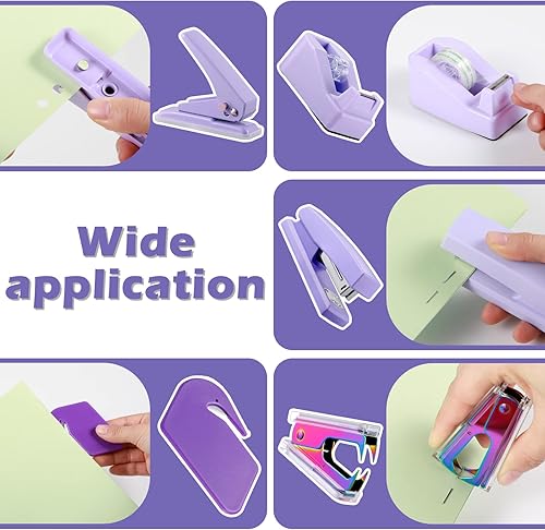 Miniatura 4 de Juego de suministros de oficina con grapadora, dispensador de cinta, removedor de grapas, grapas, perforador, clips de papel, tijeras y abridor de