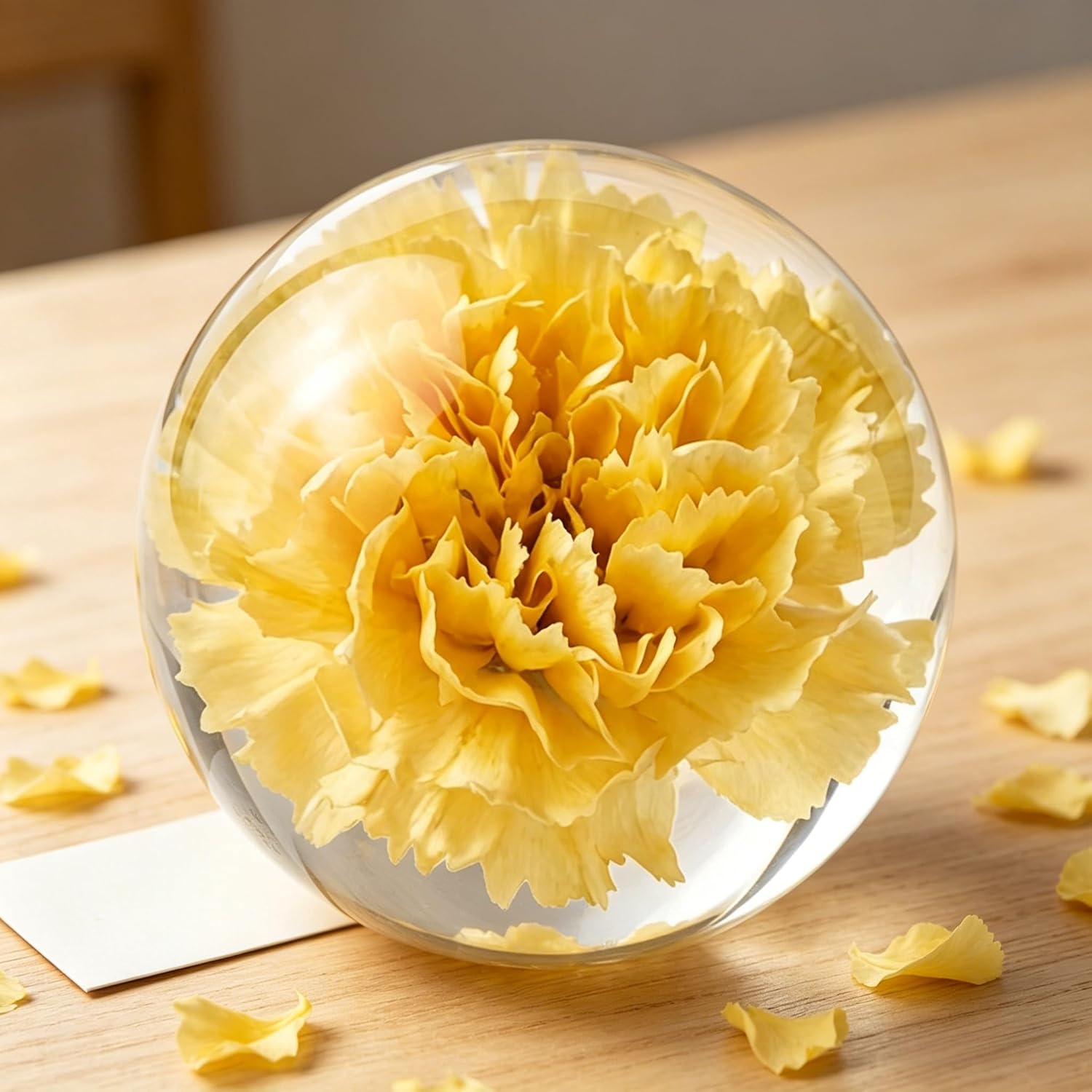 Resin Paperweight with Real Preserved Flowers, Eternal Bloom Keepsake for Desk Home Office, Unique Inspirational Gift for Women, Mom, Teacher, Valentine's Day (Carnation)