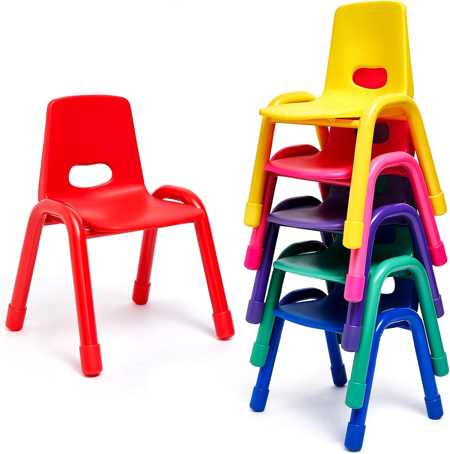 Roshtia 6 Pieces Stacking School Chairs Stackable Plastic Stack Chair with Metal