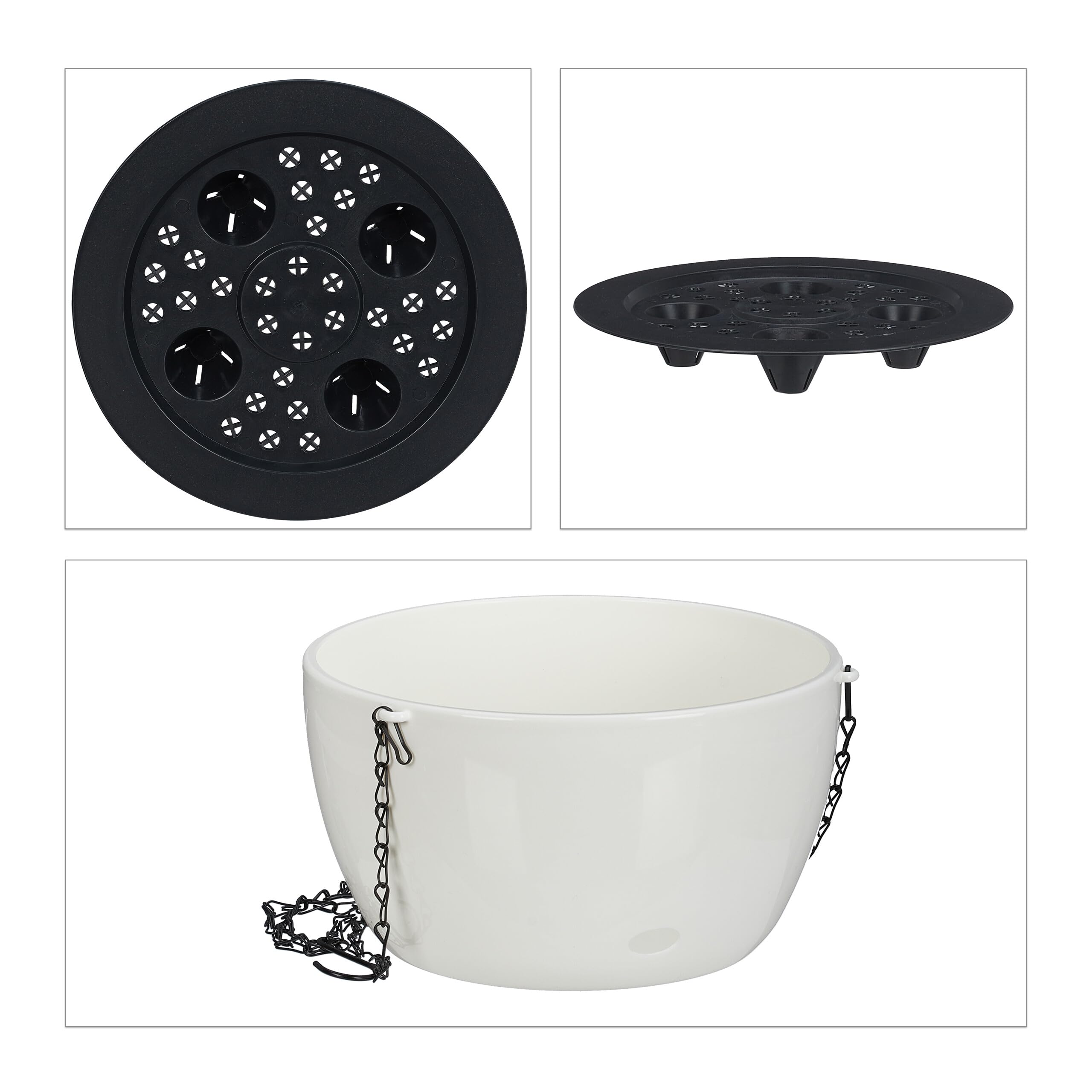 Relaxdays Pot de Fleurs avec réservoir d'eau, Lot de 2, HxD : 67x28,5 cm, Pots de Plantes, Trou de Drainage, Blanc