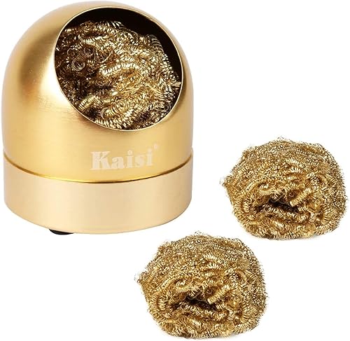 Kaisiking Limpiador de puntas de soldador, alambre de limpieza de punta de soldadura y estación de soporte, latón en espiral suave con 3 piezas de