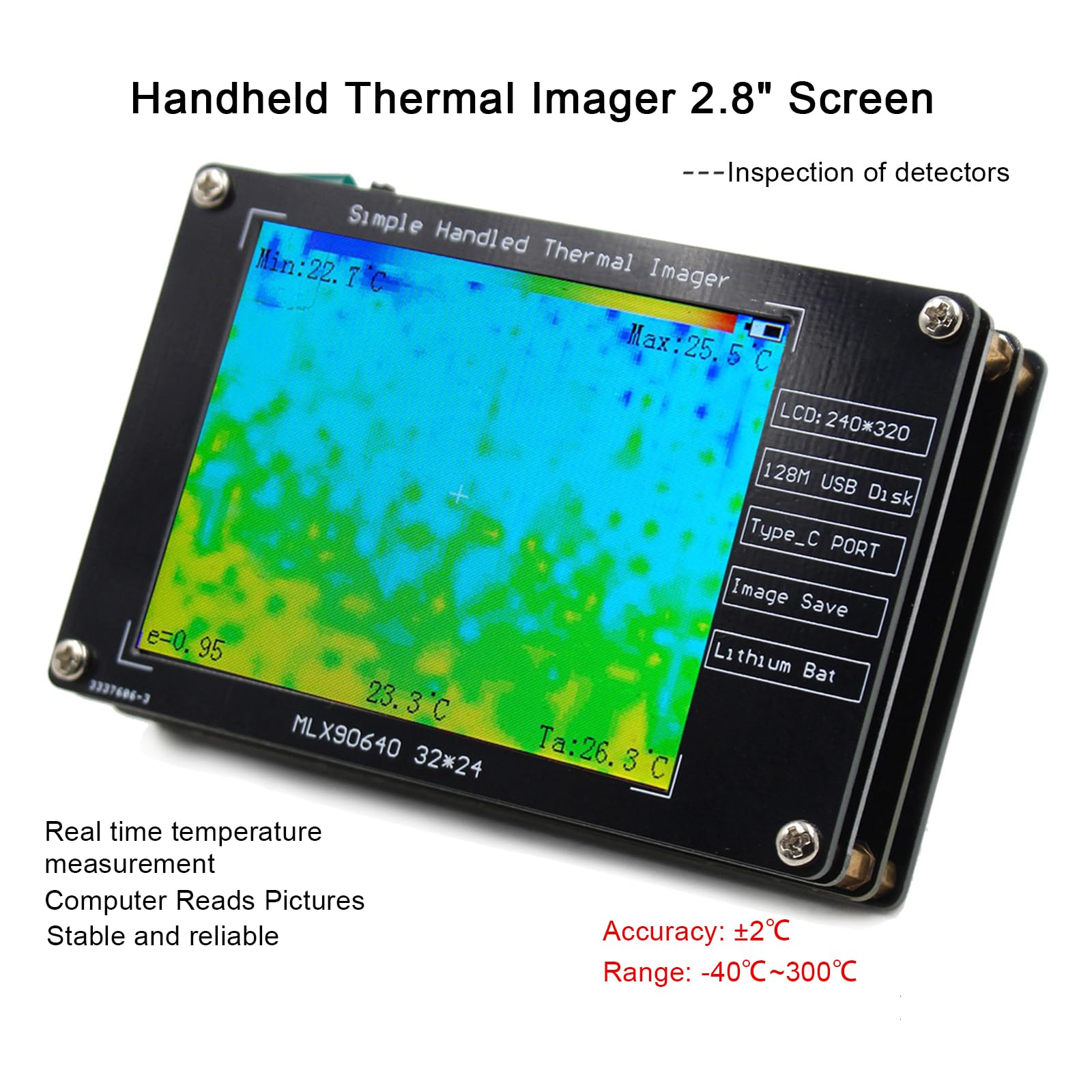Yelusonw MLX90640 Digital Infrared Thermal Camera, Portable Thermal Imaging Camera, 2.8-inch LCD Display Buillt in Battery, DIY Thermal Imaging Camera Temperature Detection Tool High Accuracy.