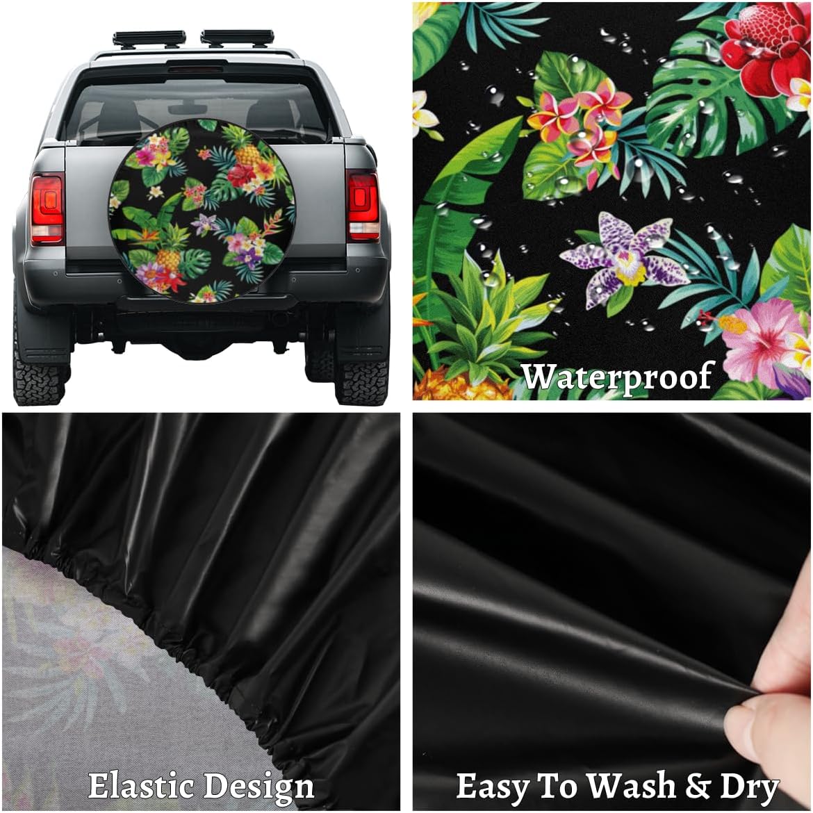 Tropical Pineapple Tire Covers Portable Spare Tire Cover Soft Durable Waterproof Dustproof Set of 4 Bags 15 Inches for Car Truck SUV Trailer Camper
