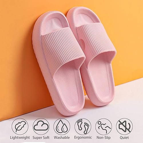 Miniatura 2 de rosyclo Pantuflas con sensación de nube para mujeres y hombres, pantuflas acolchadas para la ducha, sandalias de baño, máxima comodidad, ligeras,