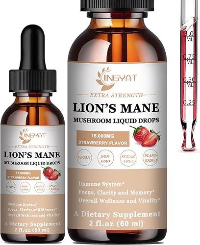 JINGYAT Gotas líquidas de complejo de hongos, suplemento de hongo melena de león, suplemento de hierbas 10 en 1, tintura de melena de león orgánica,