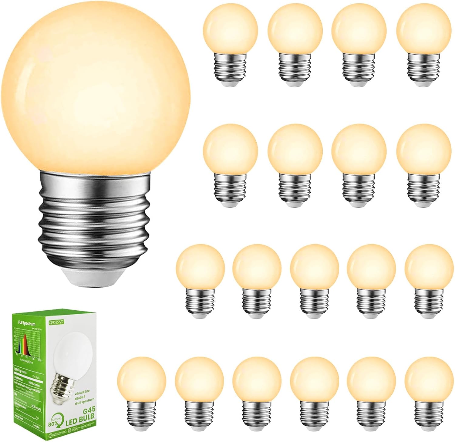 BSOD G45 LED Bulbs with E26 Base | 2700K Warm Soft White, 95+ CRI | 40W Eq for Refrigerators, Table Lamp, Homes, Indoor Plants, Freezers and Lamps (20 Warm White Bulbs)