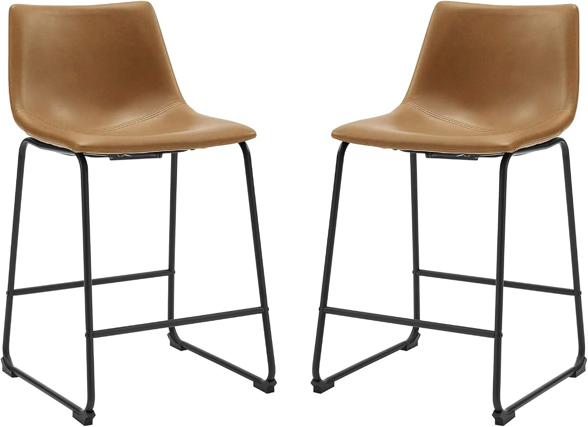 Sillas de mostrador sin brazos Douglas Urban Industrial de piel sintética, juego de 2, marrón whisky