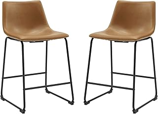 Walker Edison Douglas Urban Industrial Faux Leather Armless Counter Chairs, Set of 2, Whiskey Brown