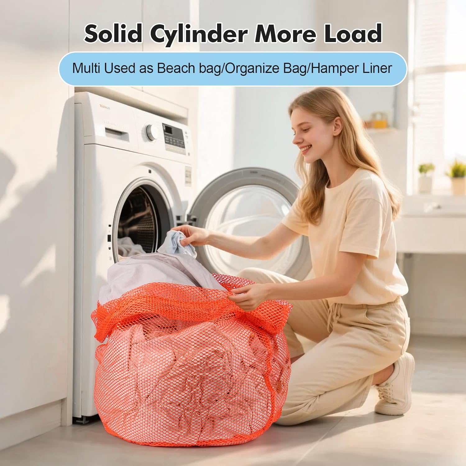 3Pcs Mesh Laundry Bags Washing Machine Mesh Wash Bags Jumbo for Delicates Clothes,Bed Linen,Toys with Drawstring Closure Sturdy(3 XXLarge 28 x 26 Inches, Orange) image 3