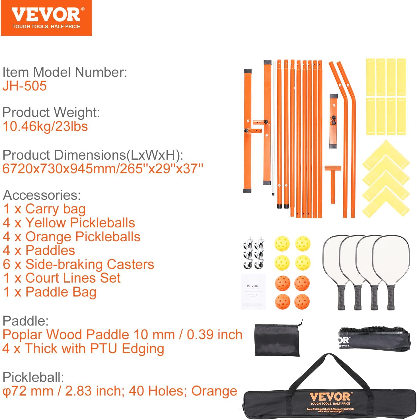 VEVOR Portable Pickleball Net System, 22FT Regulation Size Net