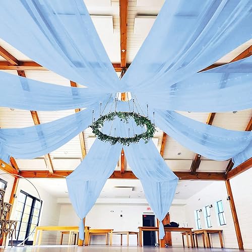 ROMANKAS Cortinas de techo para fiestas, decoración de techo de boda, 2 paneles de 5 x 20 pies, tela de gasa para arco de boda, cortinas