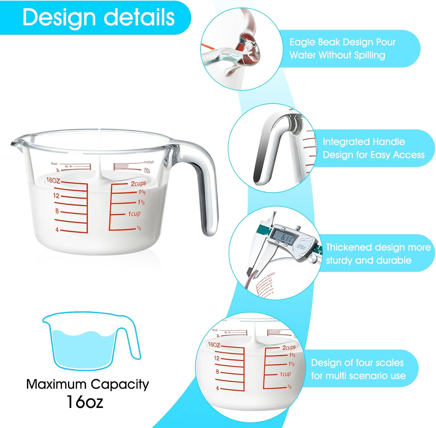High Borosilicate Glass 2-Cup Measuring Cup for Kitchen