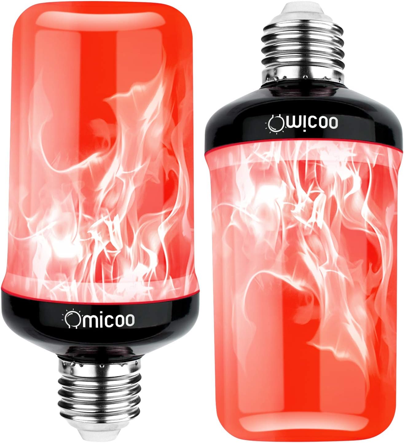 Omicoo Halloween LED Flame Effect Light Bulb (2 Pack), Red Fire Bulb,4 Modes Flame Light Bulbs with Gravity Sensor, E26 A19 Base, Vintage Flame Bulb for Atmosphere Festival Christmas Decoration