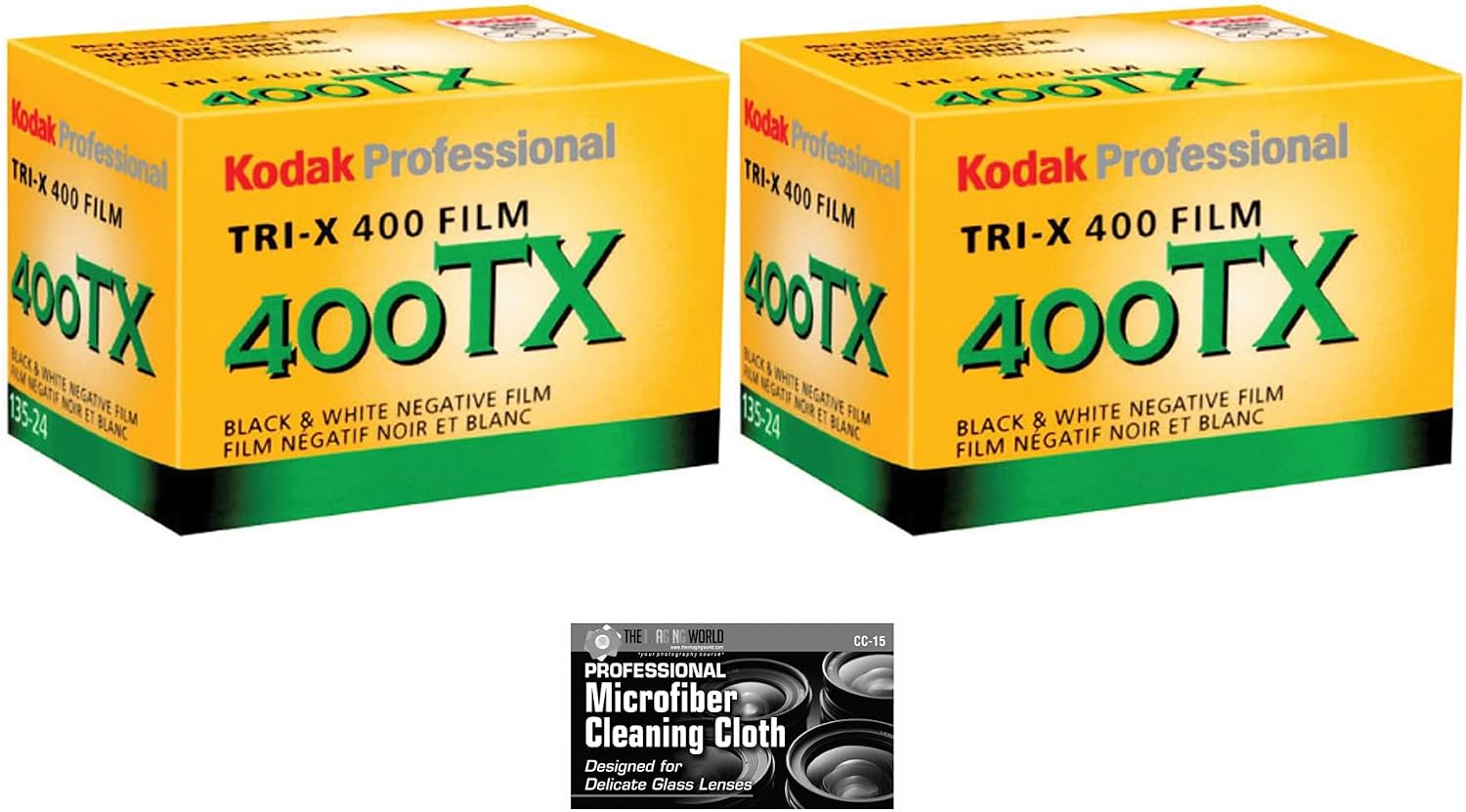 Kodak Professional Tri-X TX 400 Black and White Negative Film (35mm Roll Film, 24 Exposures) - 2-Pack with Cleaning Cloth
