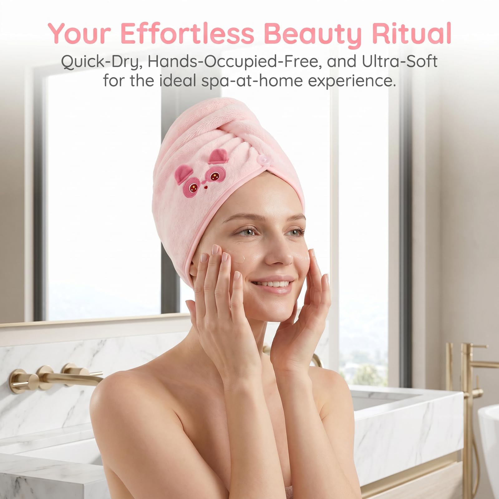 Asciugamano per Capelli,Multifunzionale Asciugamani Capelli a Turbante con Bottoni Super Morbido e Assorbente Asciugamano Microfibra Capelli per Yoga, Cura Della Pelle, Lavaggio Dei Capelli (rosa)