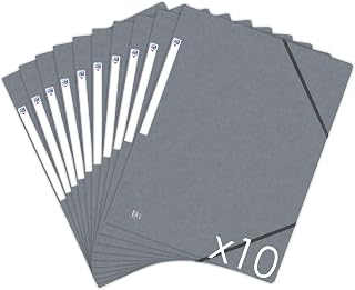 Oxford Topfile+ Dokumentenmappe, 3 Klappen, A4, mit Gummizug, Grau, 10 Stück