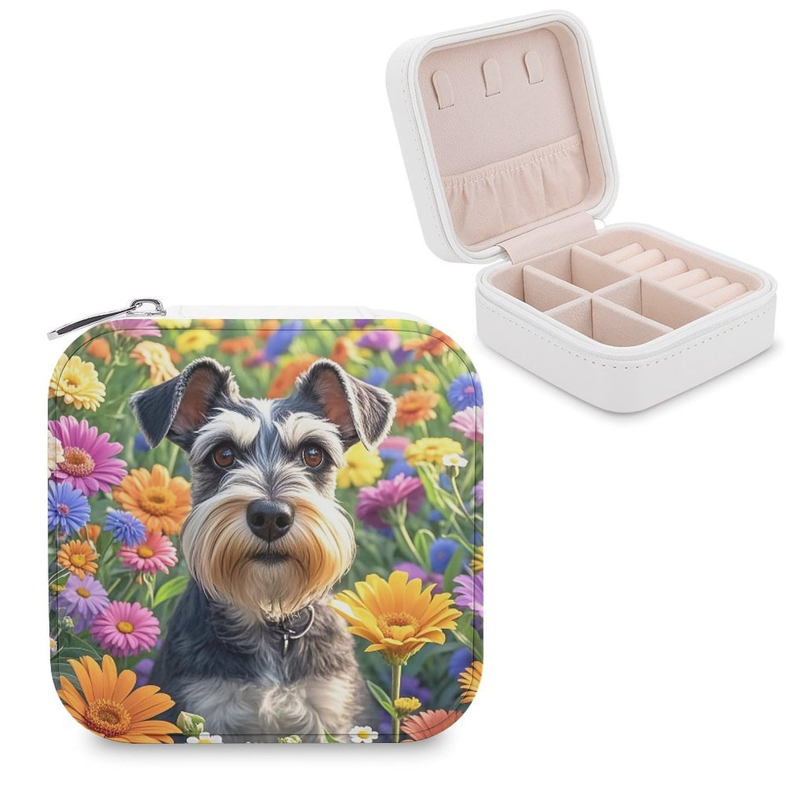 FekiLoot Schnauzer Jewelry Case Personalized Leather Jewelry Box Mini Travel Jewelry Case Small Portable Jewelry Organizer for Ring Earrings Necklace Bracelet