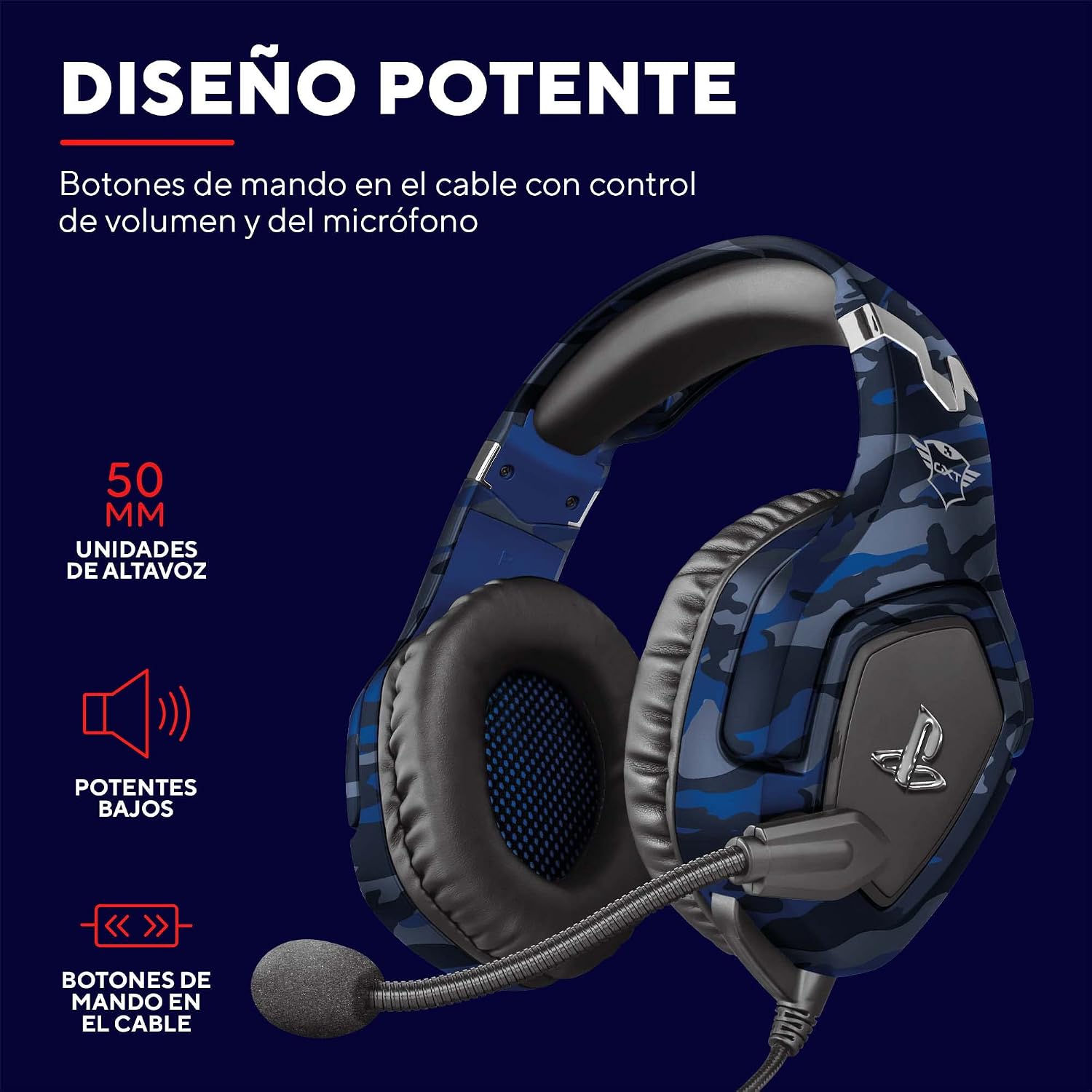 GXTrust Forze-B Cascos Gaming con Licencia Oficial para PlayStation, Azul | Auriculares Gaming para PS4 y PS5, Micrófono Plegable, Altavoces Activos de 50 mm, Cable Trenzado de Nailon 1.2 m 3