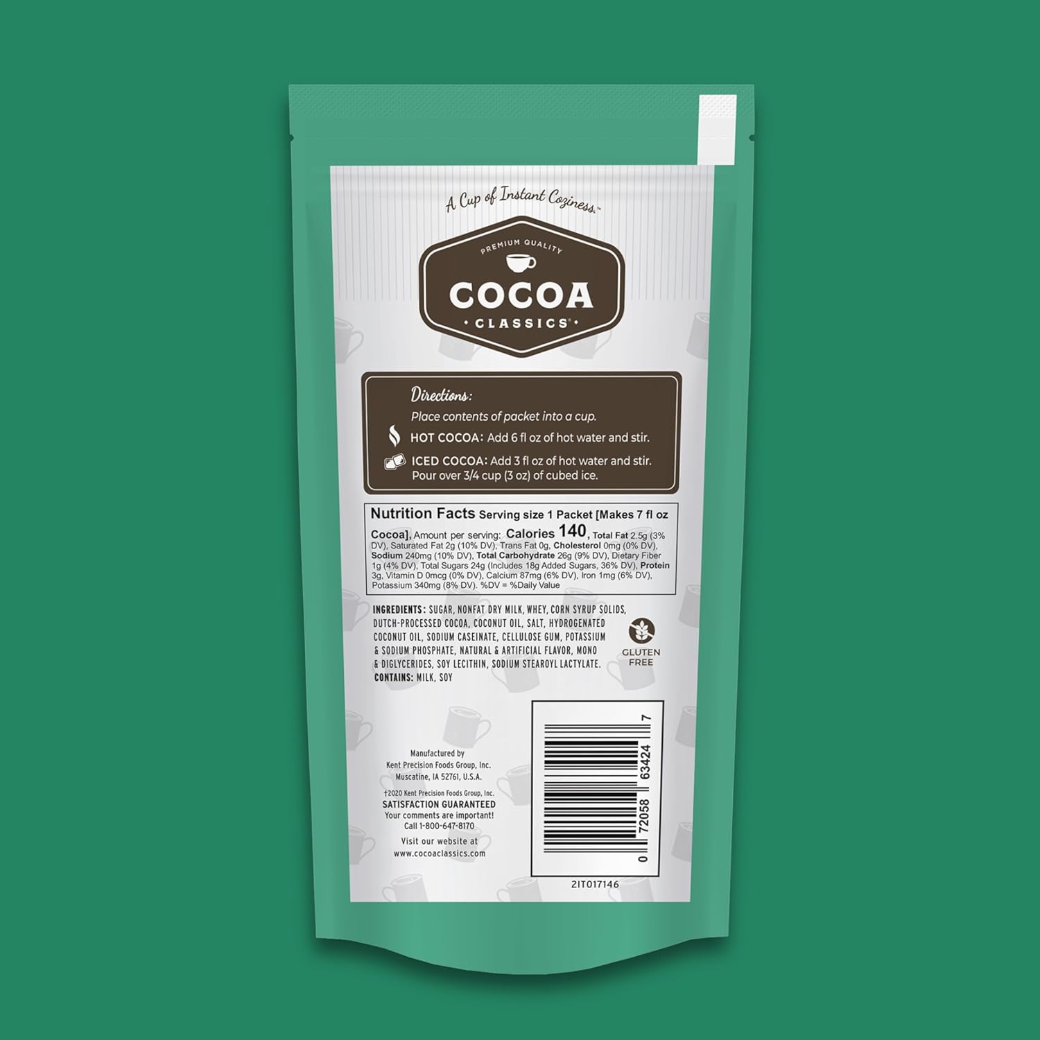 Cocoa Classics Mint Cocoa Mix, Hot Chocolate, Made with Nonfat Milk, Just Add Hot Water, Make Hot or Iced Cocoa, Gluten Free & Kosher Dairy Friendly, 1.25oz Packets (Pack of 36)