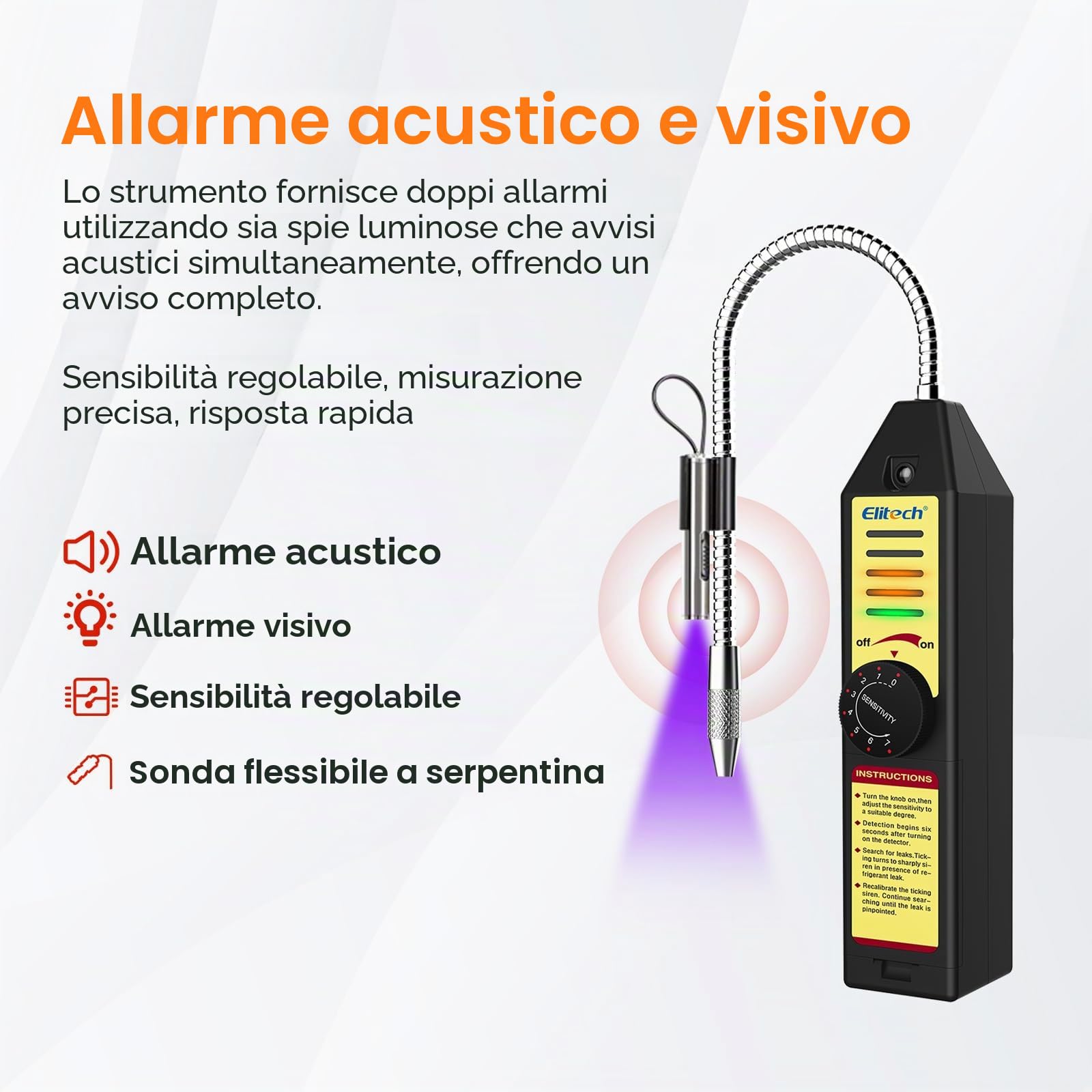 Elitech Rilevatore di Perdite Refrigerante WJL-6000S UV Cercafughe di Gas Halogeno Tester di Freon Strumenti HVAC per Aria Condizionata R22 R34 R410A R134A