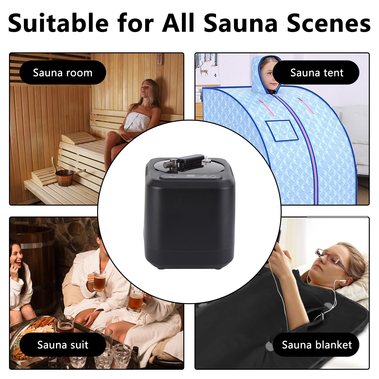 Upgrade - Generador de vapor portátil para sauna 4L, 1200 W, potente mini vaporizador con mando a distancia, calentamiento rápido para spa en casa y cuidado de todo el cuerpo, adecuado para tiendas de
