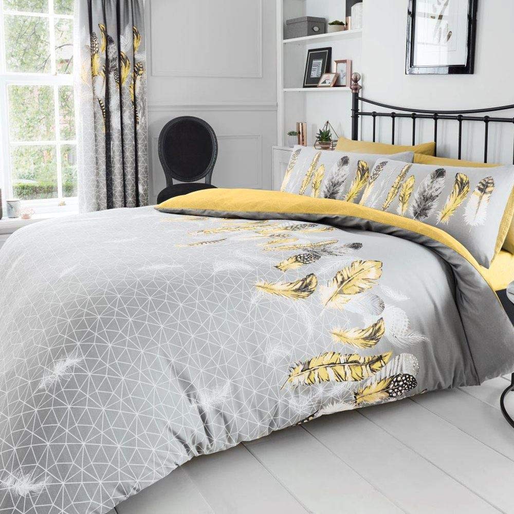 Printed Polycotton Feathers Duvet Cover With Pillowcases