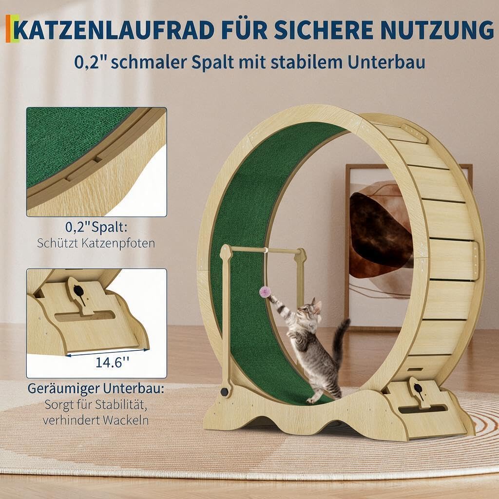GarveeHome Katzenlaufrad XXL, 115cm Laufrad Leise Katzen-Laufrad | Mit Kratzbrett Und Spielbälle, Katzenlaufrad-Laufband mit abnehmbarem Teppich zur Gewichtskontrolle und gegen Langeweile