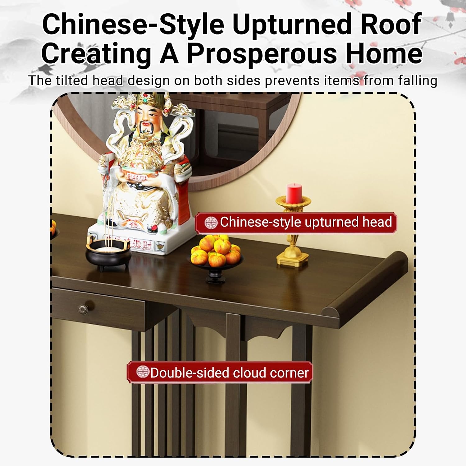 Altar Table with Storage,Bamboo Meditation Altar Table,Chinese Buddhist Temple Buddha Stand,Features Dual-Tiered Open Storage,for Temples and Homes(Walnut Color,80x30x80cm)